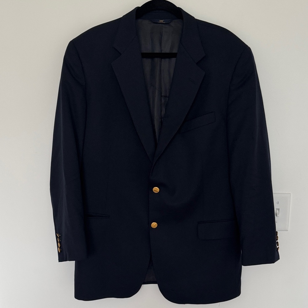 Brooks Brothers "346" Men's Navy Blue Blazer with Gold Buttons - Size 44 R